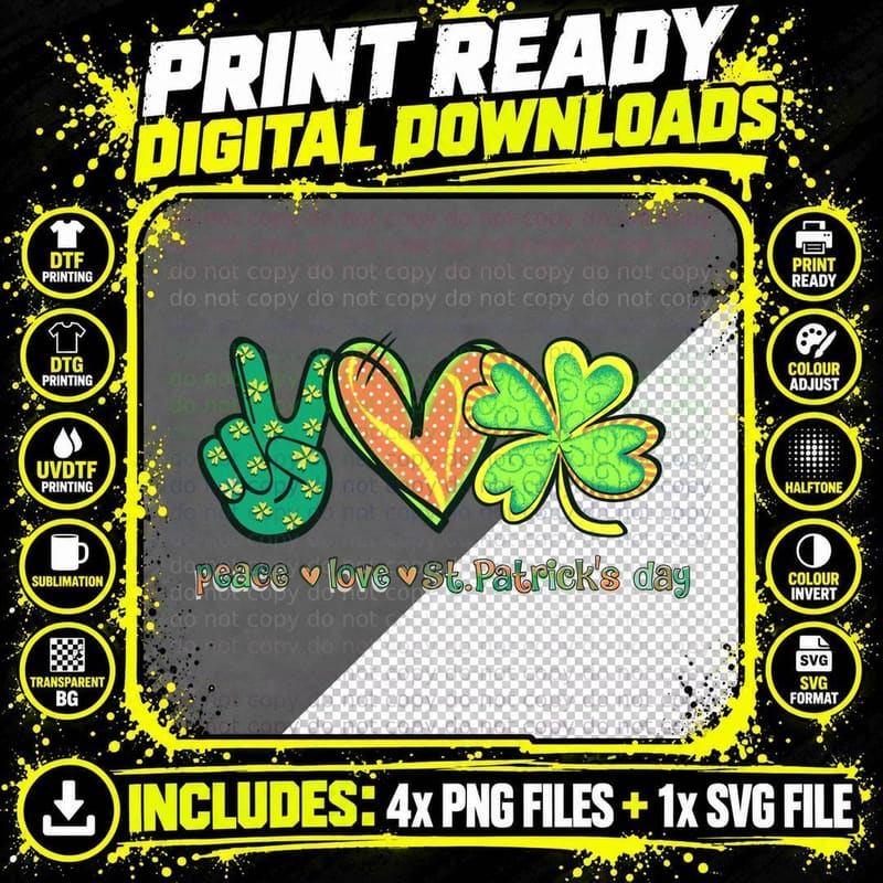 Peace Love St.patrick's Day St Patricks Day T-Shirt Png SVG Digital Bundle