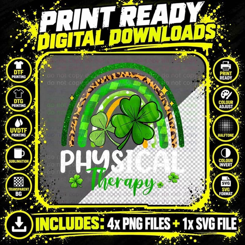 Physical Therapy St Patricks Day Rainbow Women Therapist Png SVG Digital Bundle