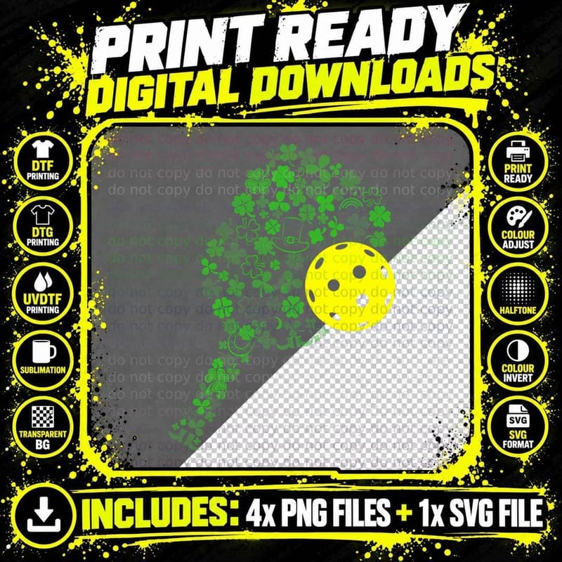 Pickleball Shamrock Leaf St Patrick Day Pickleball Png SVG Digital Bundle