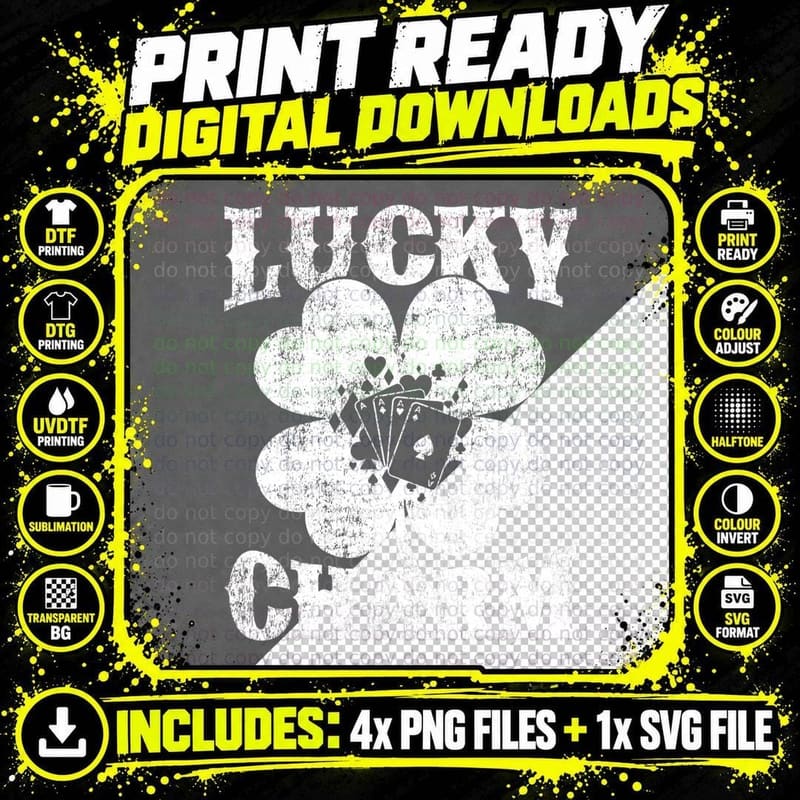 Poker Game Lover Shamrock Lucky Charm Poker St Patrick's Png SVG Digital Bundle