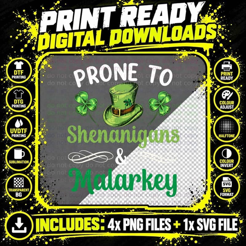 Prone to Shenanigans and Malarkey Irish Leprechaun Png SVG Digital Bundle