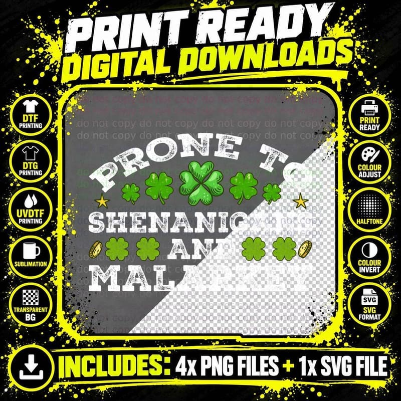 Prone to Shenanigans and Malarkey St Patricks Day Men Png SVG Digital Bundle