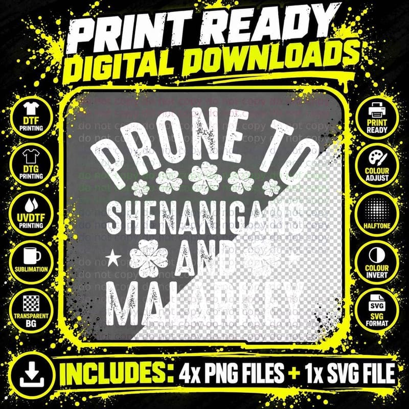 Prone to Shenanigans and Malarkey St Patricks Day Men Png SVG Digital Bundle