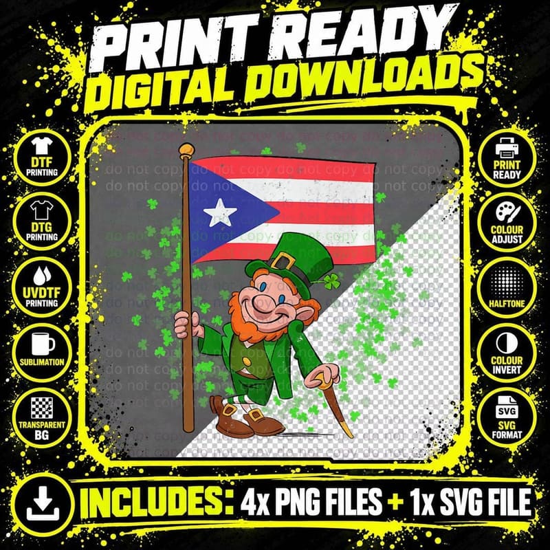 Puerto Rico St Patricks Day Puerto Rican Flag T-Shirt Png SVG Digital Bundle