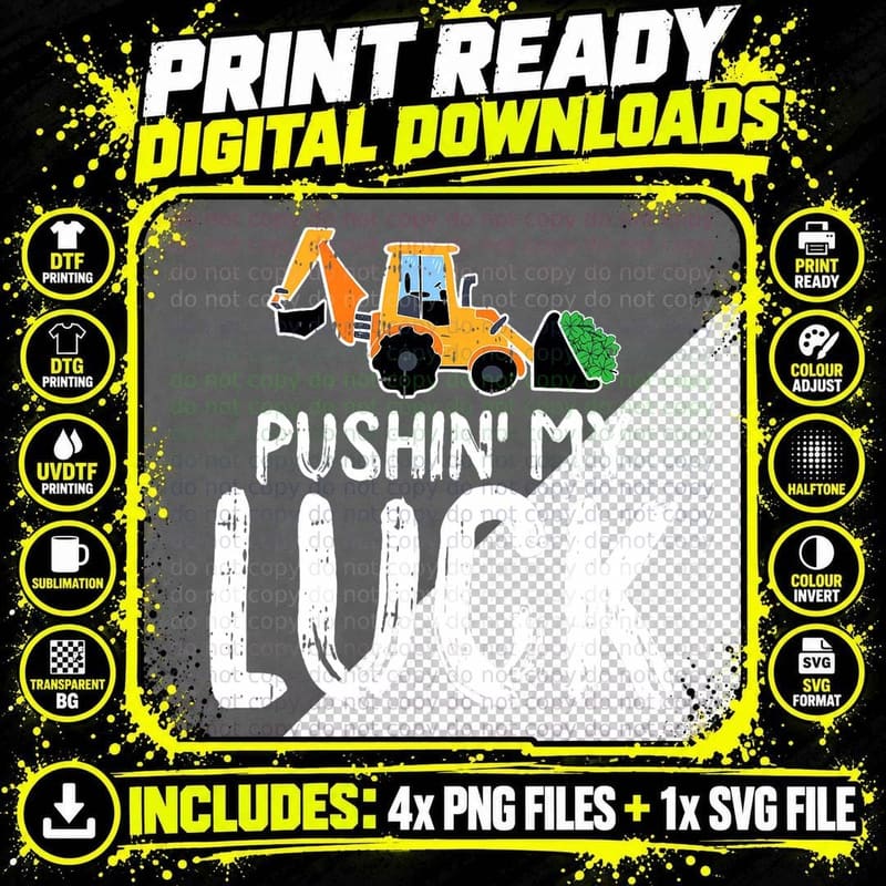 Pushing My Luck St Patricks Day Construction Worker Png SVG Digital Bundle