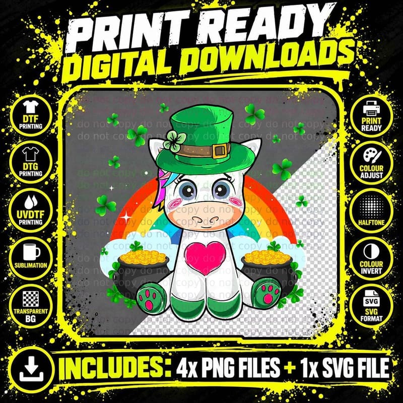 Rainbow Unicorn St Patricks Day Theme 8 9 10 12 Women Png SVG Digital Bundle