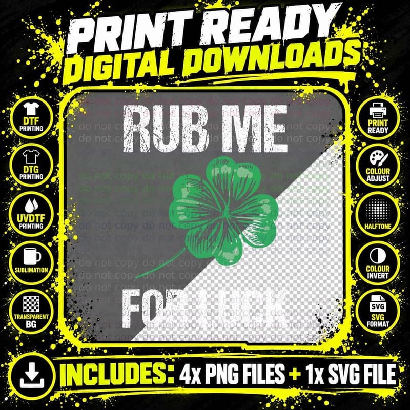 Rub Me for Luck Irish Ireland Leprechaun St. Patricks Png SVG Digital Bundle