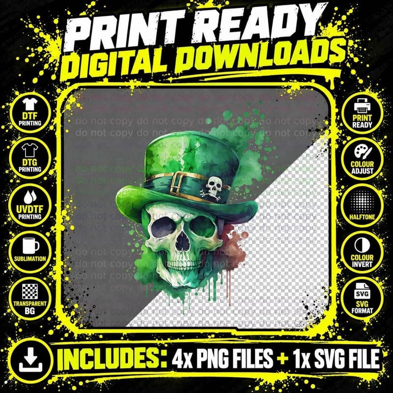 Saint Patricks Day Skull Pirate Green Men T-Shirt Png SVG Digital Bundle