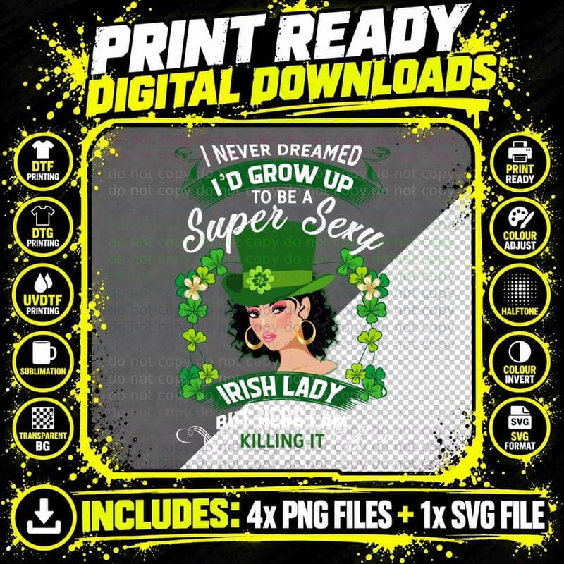 Sexy Irish Lady T-Shirt, St Patricks Day Theme Png SVG Digital Bundle