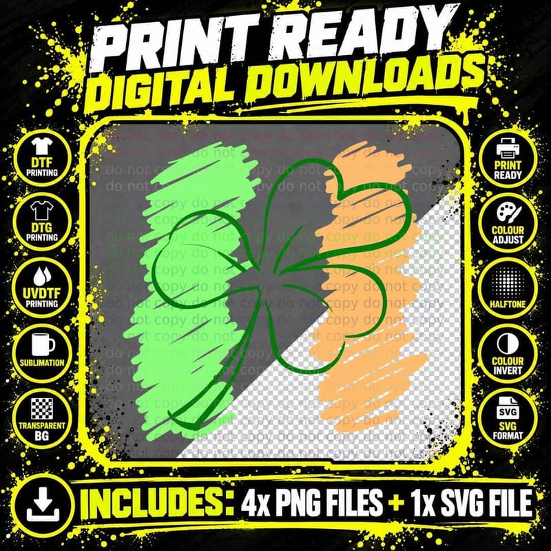 Shamrock Irish Design T-Shirt, St Patricks Day Style Png SVG Digital Bundle