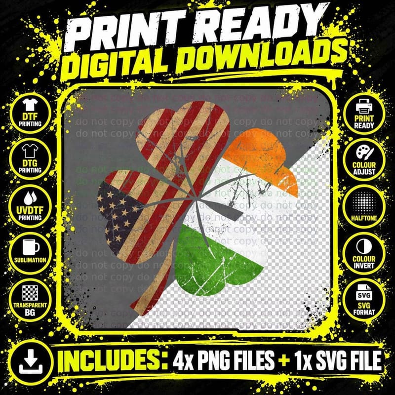 Shamrock Irish T-Shirt, Patriotic Design Png SVG Digital Bundle