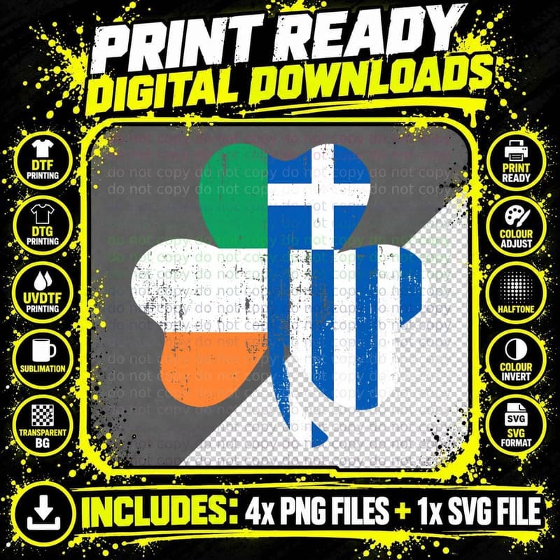 Shamrock Leaf Irish Greek Flag for St Patricks Day in Png SVG Digital Bundle