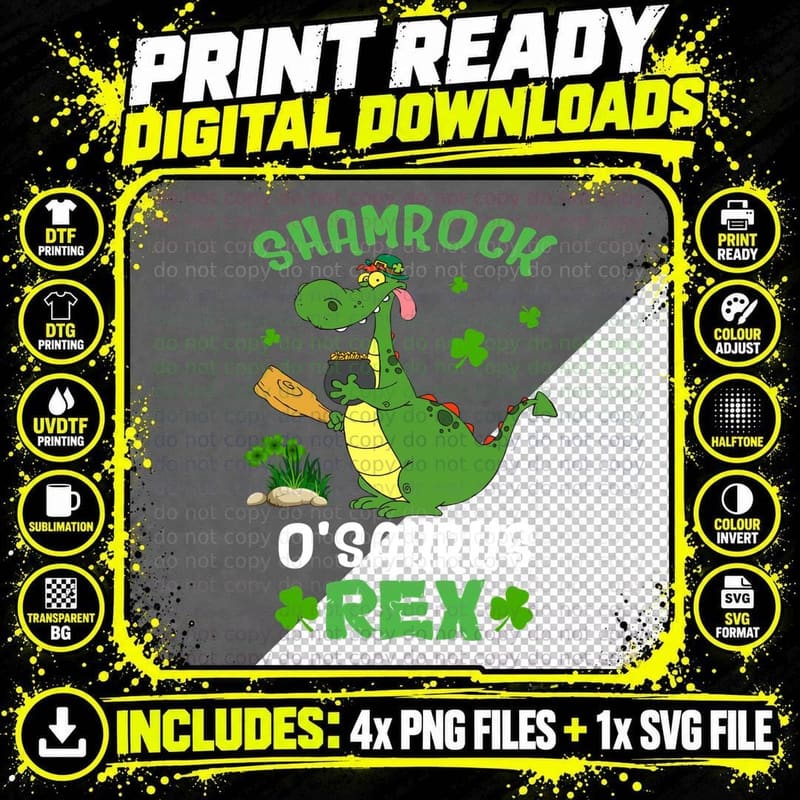 Shamrock O'saurus Rex T-Shirt, St Patrick's Day Png SVG Digital Bundle