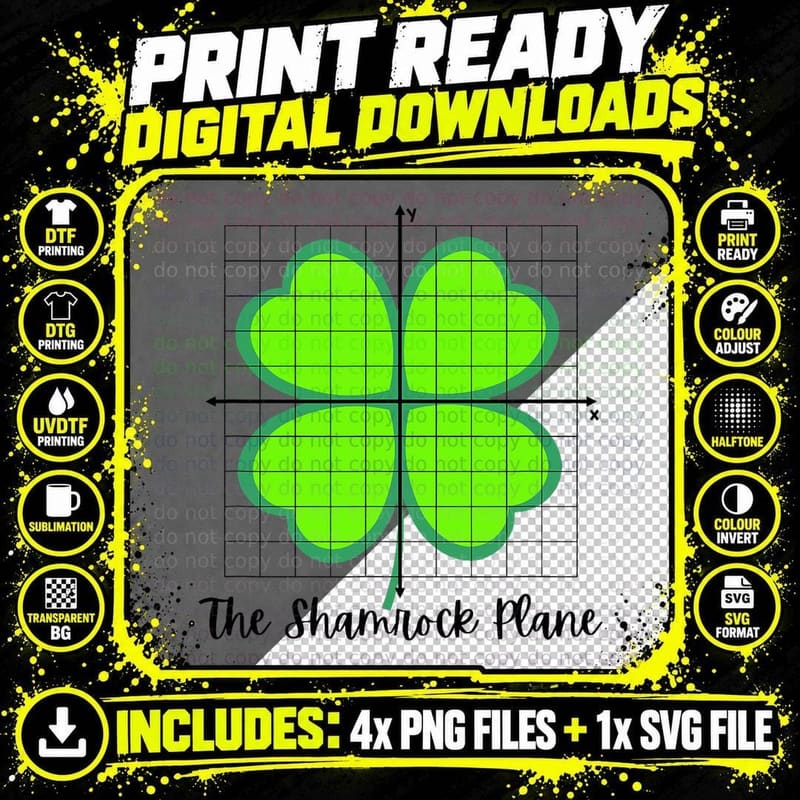 Shamrock Plane for Math Teachers - St. Patrick's Day Png SVG Digital Bundle