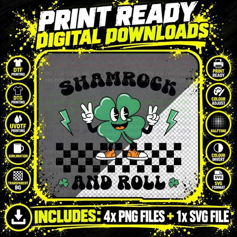 Shamrock and Roll St Patricks Day T-Shirt Png SVG Digital Bundle