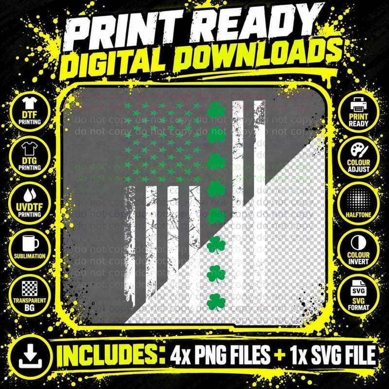 Shamrocks Flag T-Shirt, St Patricks Day Theme Png SVG Digital Bundle