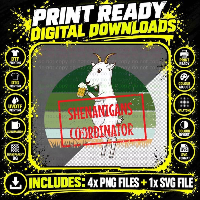 Shenanigans Coordinator Goat St Patricks Day T-Shirt Png SVG Digital Bundle