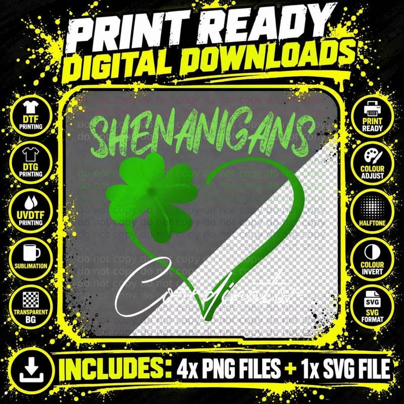 Shenanigans Coordinator Green Heart Shamrock St Patricks Png SVG Digital Bundle