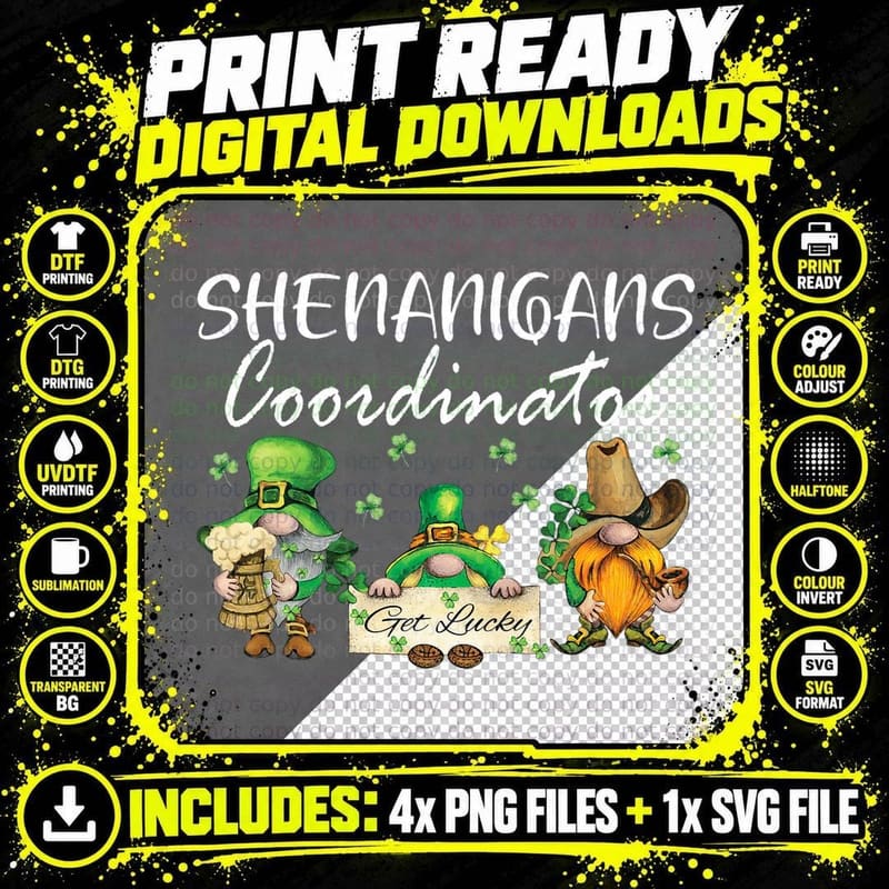 Shenanigans Coordinator St Patricks Day Gnomes Green Png SVG Digital Bundle