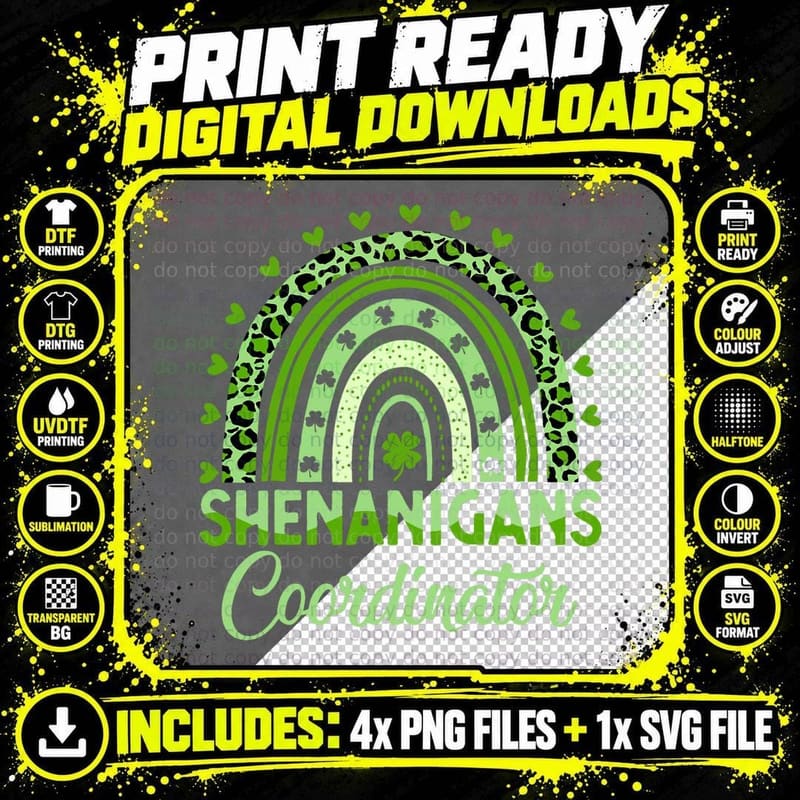 Shenanigans Coordinator St Patricks Day Rainbow Green Png SVG Digital Bundle