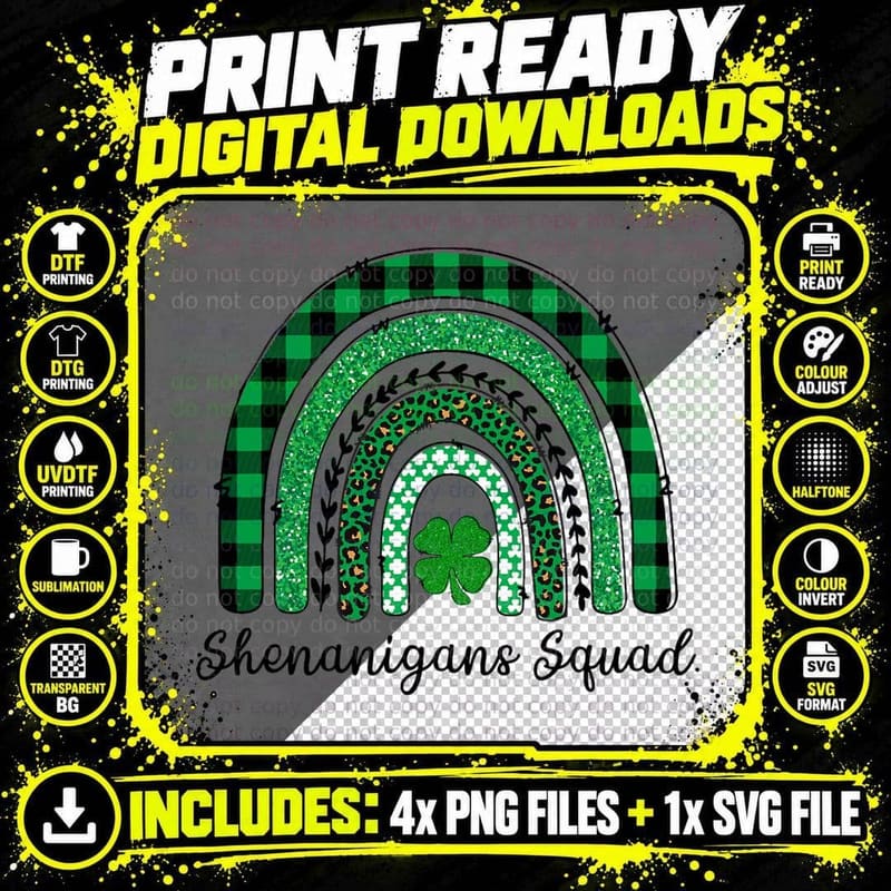 Shenanigans Squad Rainbow Leopard St Patricks Day Boys Png SVG Digital Bundle