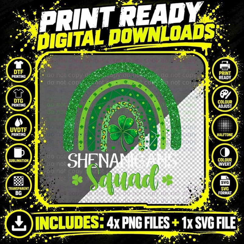 Shenanigans Squad St Patricks Day Schamarock Rainbow Png SVG Digital Bundle
