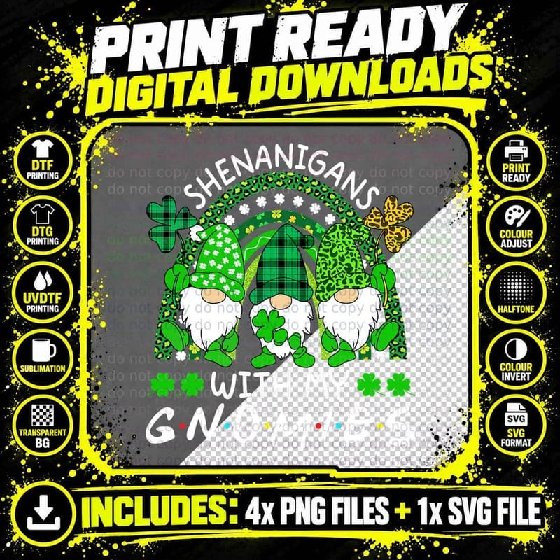 Shenanigans with My Gnomies St Patrick's Day Gnomes Png SVG Digital Bundle