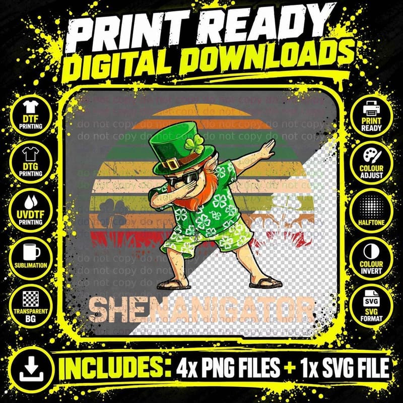 Shenanigator Dabbing T-Shirt, St Patricks Day Png SVG Digital Bundle