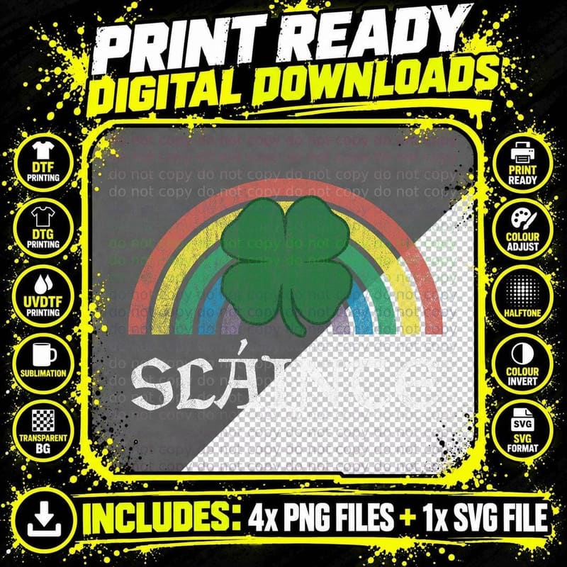 Slainte Shamrock St. Patrick's Day Saint Paddy's Rainbow Png SVG Digital Bundle