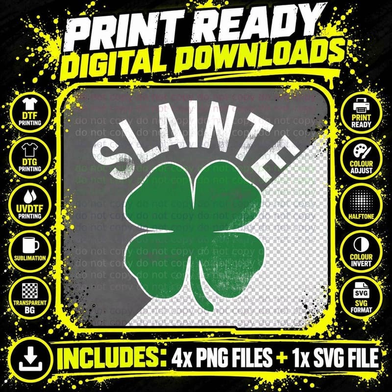Slainte Shamrock St. Patrick's Day Saint Paddys Irish Png SVG Digital Bundle