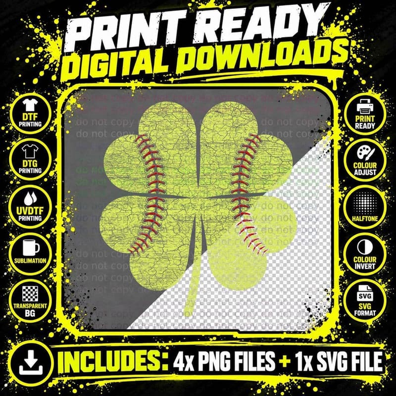 Softball St Patricks Day Boys Girls Kids Men Women Png SVG Digital Bundle