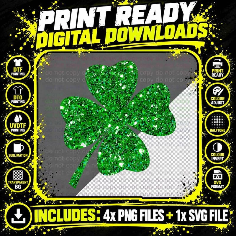 Sparkle Clover Irish Shirt for St Patricks & Pattys Day Png SVG Digital Bundle