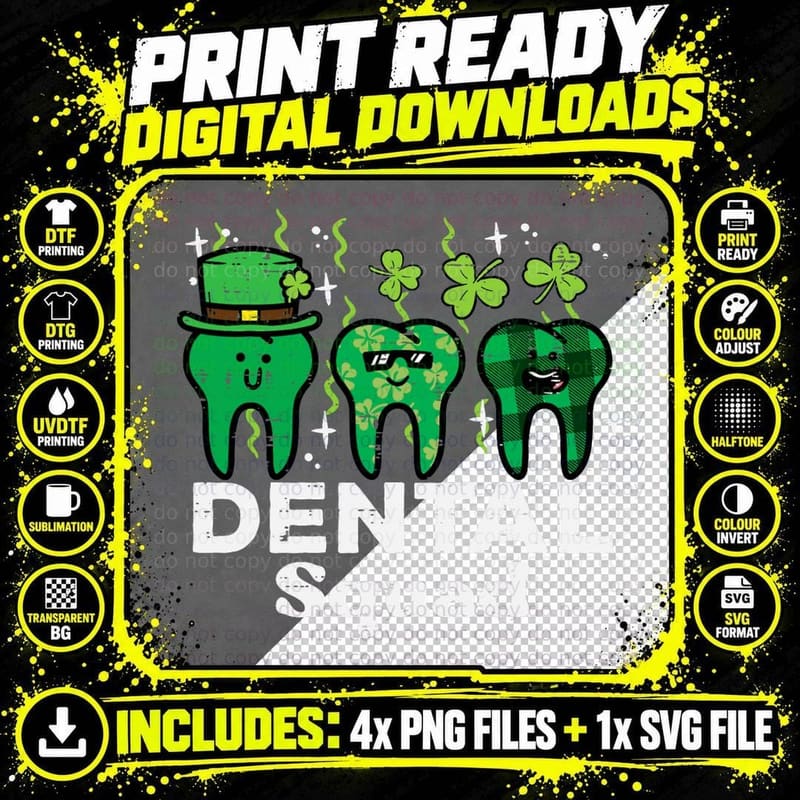 St Patrick Day Dental Squad Saint Paddys Teeth Irish Png SVG Digital Bundle