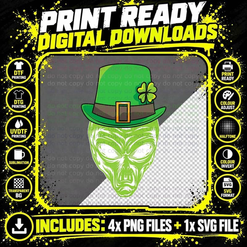 St Patrick's Day Alien Leprechaun Hat Party Outfit Png SVG Digital Bundle