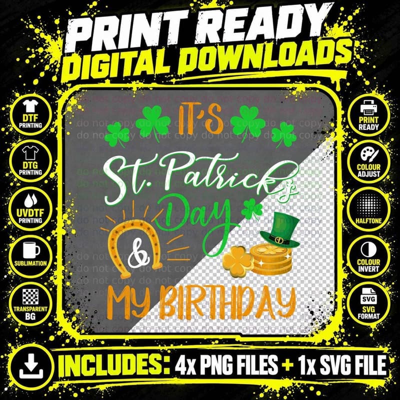 St Patrick's Day Birthday T-Shirt, Irish Celebration Png SVG Digital Bundle