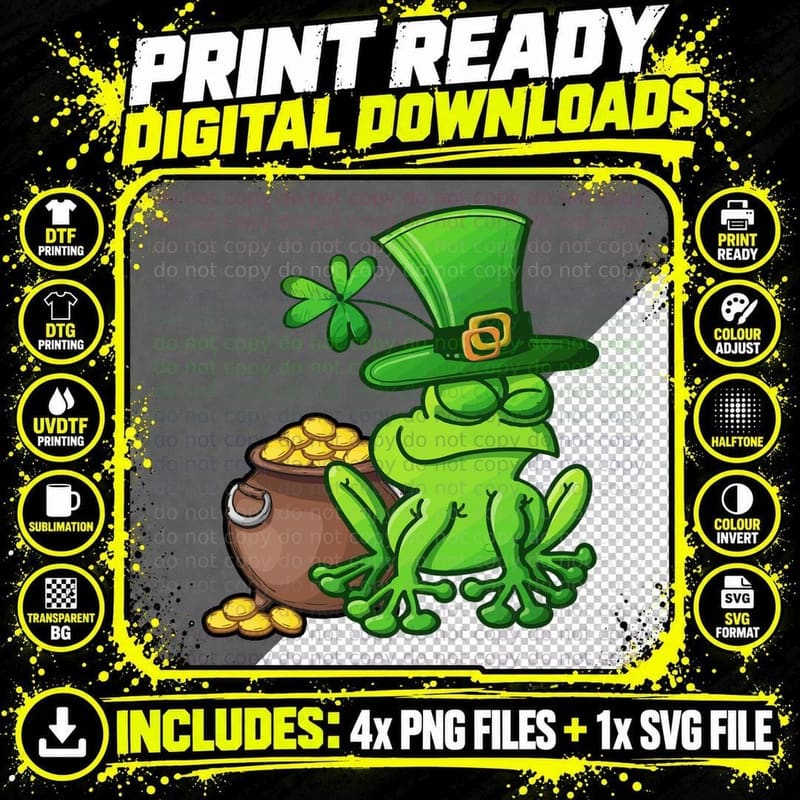 St Patrick's Day Frog with Pot of Gold T-Shirt Png SVG Digital Bundle
