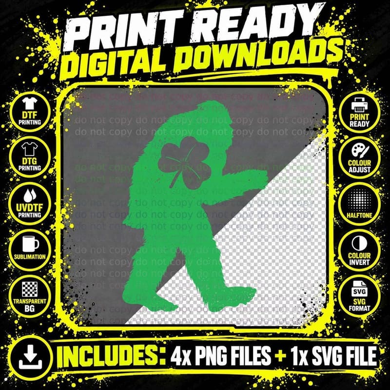 St Patricks Day Bigfoot Irish Sasquatch Saint Paddy's Png SVG Digital Bundle