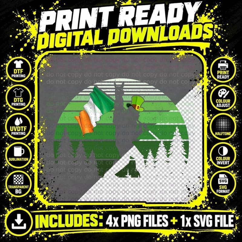 St Patricks Day Bigfoot Sasquatch Irish Shamrock Women Png SVG Digital Bundle