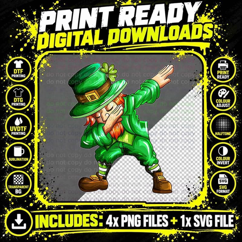 St Patricks Day Dab Dabbing Leprechaun in Green Holiday Png SVG Digital Bundle