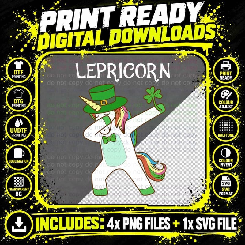 St Patricks Day Dabbing Lepricorn Irish Unicorn Gift Png SVG Digital Bundle