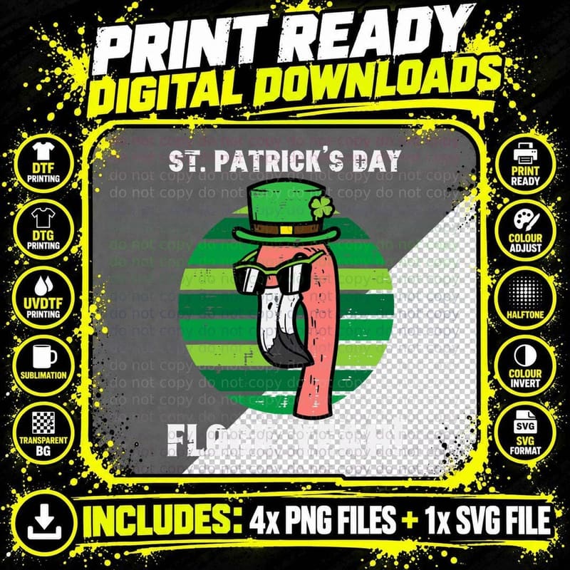 St Patricks Day Flamingo Flock Yeah Saint Paddys Pattys Png SVG Digital Bundle