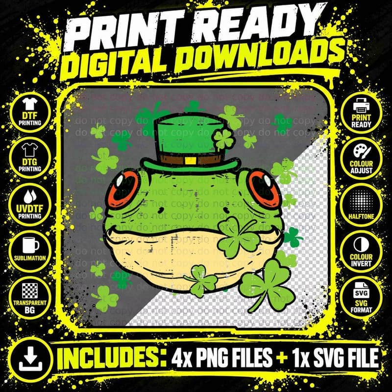 St Patricks Day Frog Face Saint Pattys Paddys Men Women Png SVG Digital Bundle