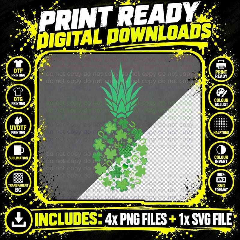 St Patricks Day Hawaiian Pineapple Lucky Shamrock Png SVG Digital Bundle