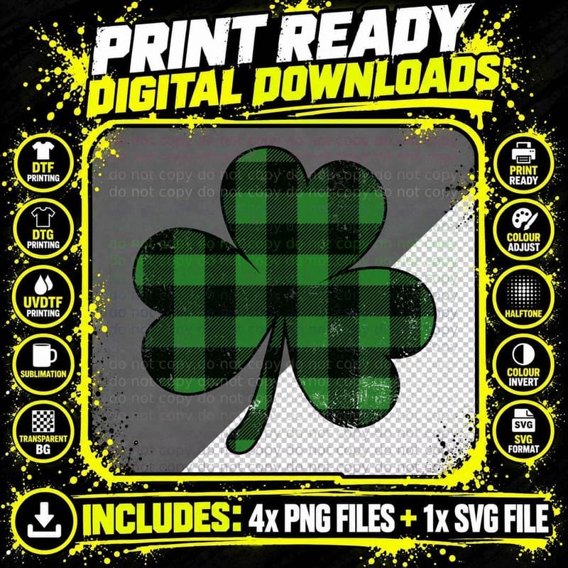 St Patricks Day Hoodie Buffalo Plaid Shamrock Clover Png SVG Digital Bundle