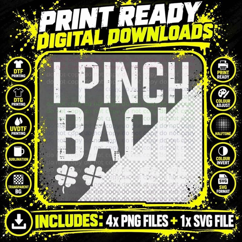 St Patricks Day I Pinch Back Saint Paddys Pattys Men Png SVG Digital Bundle