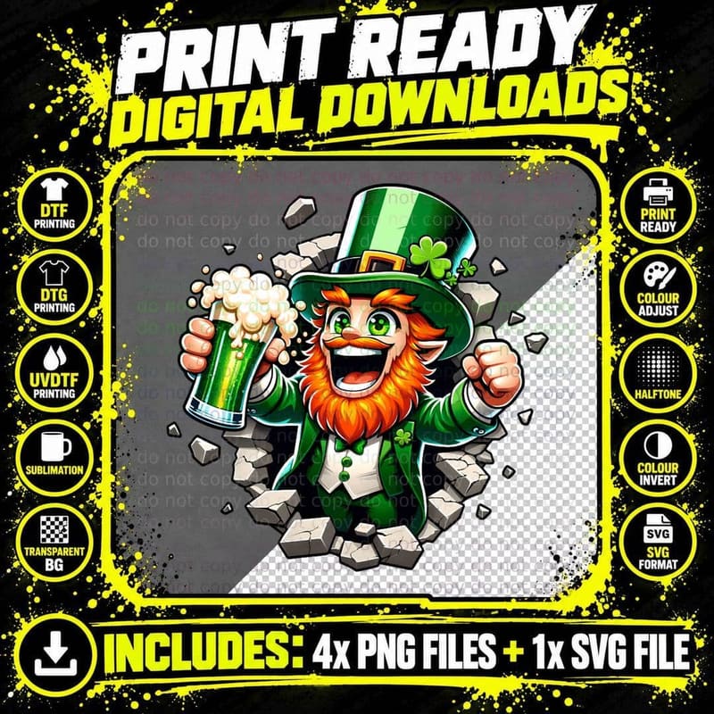 St Patricks Day Leprechaun Surprise T-Shirt Png SVG Digital Bundle