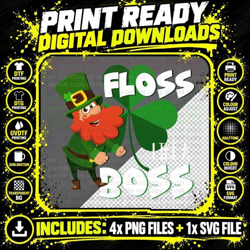 St Patricks Day Leprechaun T-Shirt, Floss Like a Boss Png SVG Digital Bundle