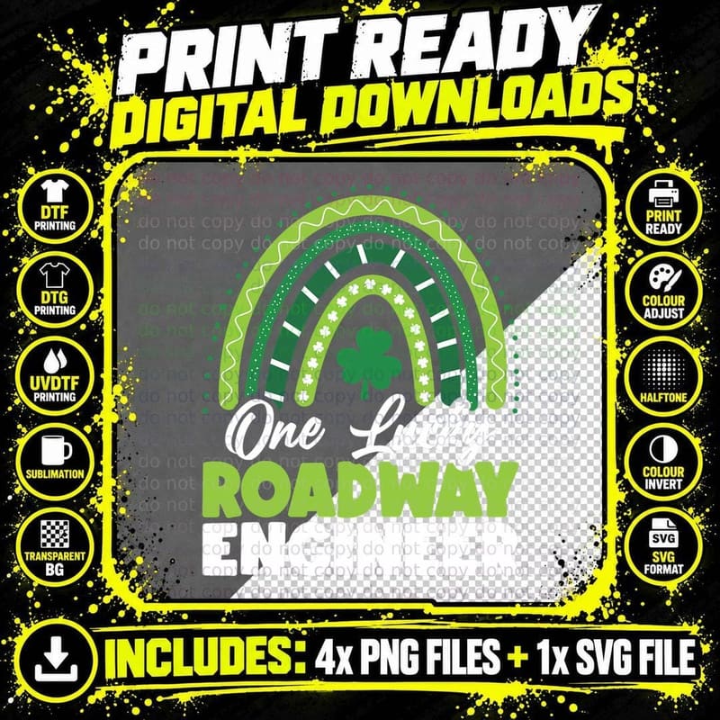 St Patricks Day One Lucky Roadway Engineer T-Shirt Png SVG Digital Bundle
