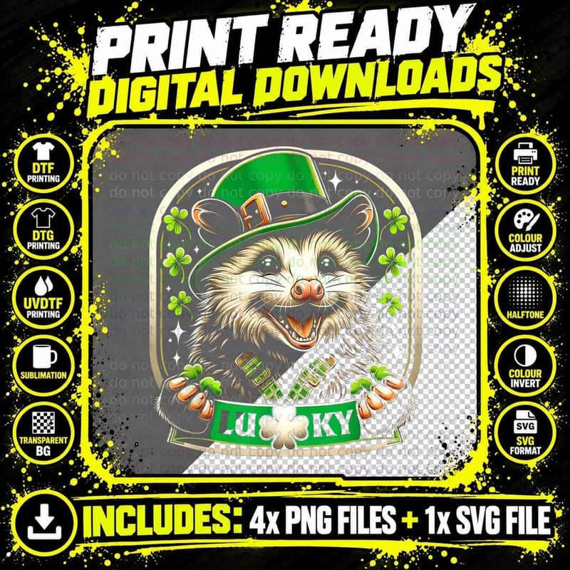 St Patricks Day Opossum Saint Pattys Paddys Lucky Possum Png SVG Digital Bundle