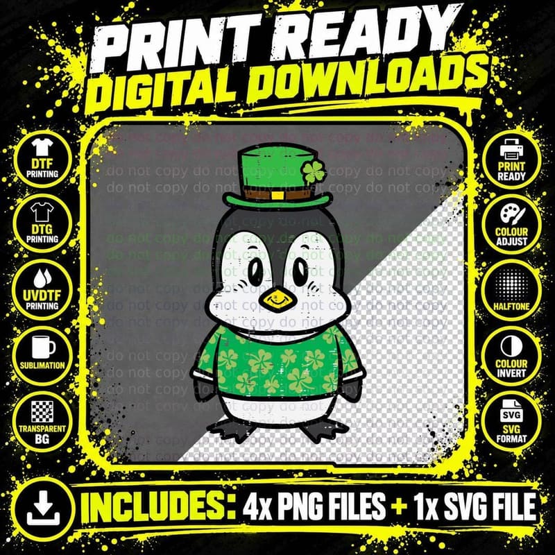 St Patricks Day Penguin Saint Pattys Boys Girls Kids Png SVG Digital Bundle
